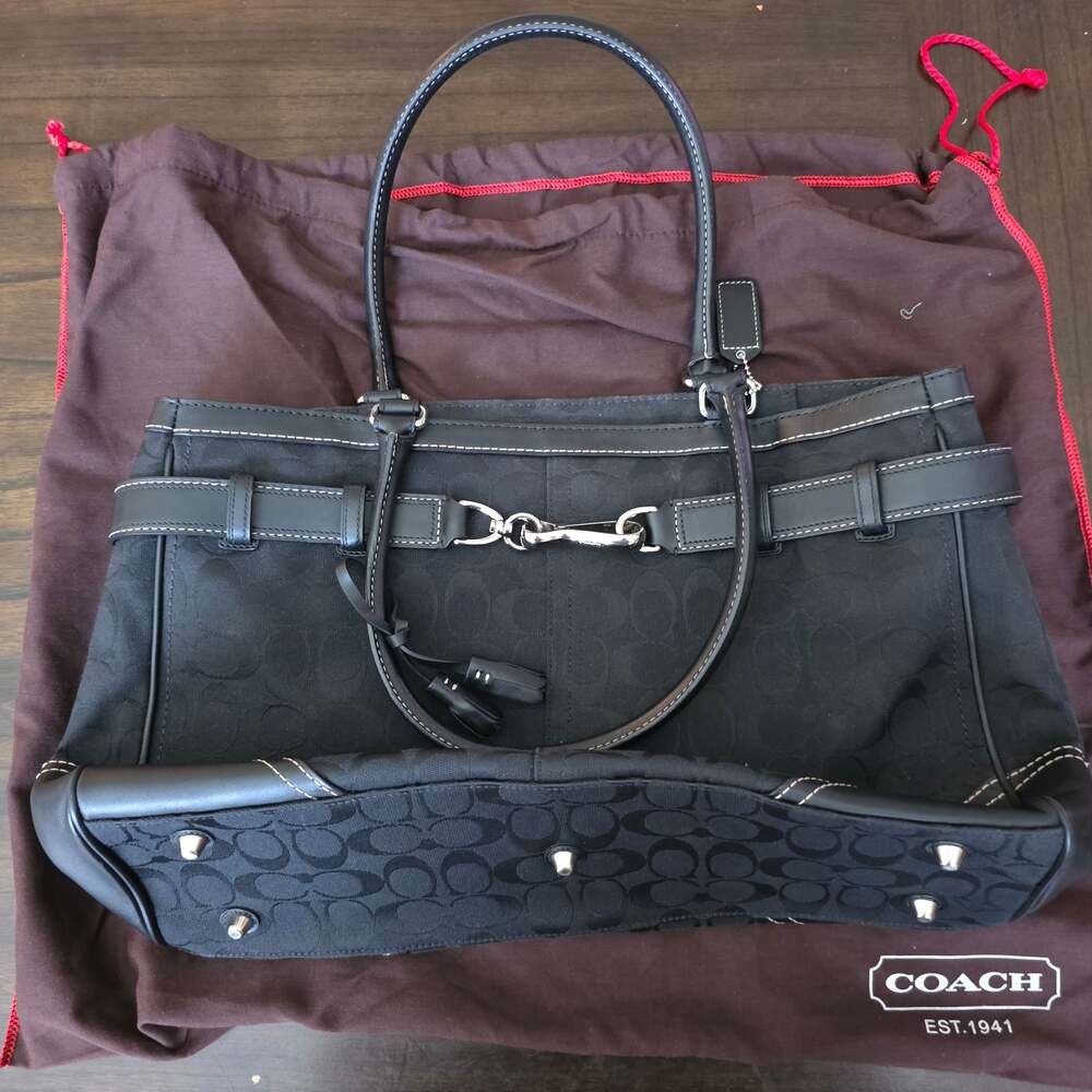 Coach Hamptons Signature Canvas and Leather Belted Satchel